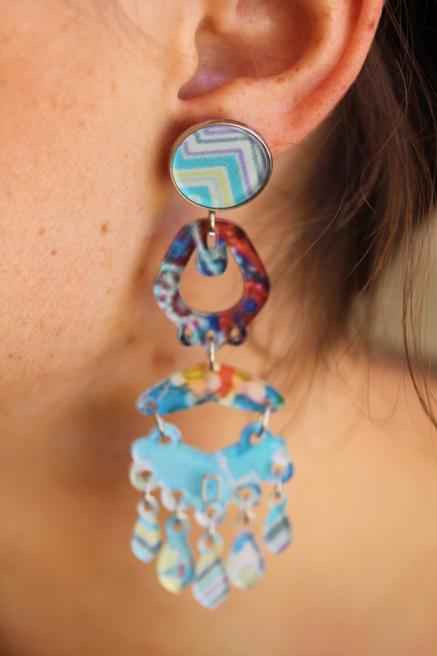 Blue and turquoise dangling earring set
