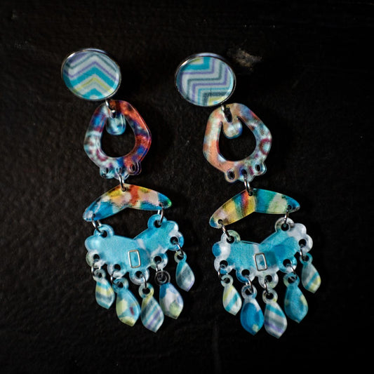 Blue and turquoise dangling earring set